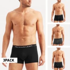 Τοπ 10 ⭐ Εσώρουχα Polo Ralph Lauren 3-Pack Ανδρικά Μπόξερ POLO BLACK/BLACK W/WHITE STRIPE/BLACK W/WHITE AOPP 🔔