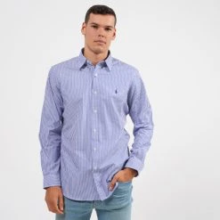 Φτηνός 👏 Πουκάμισα Polo Ralph Lauren Ανδρικό Πουκάμισο BLUE/WHITE BENGAL STRIPE 🧨