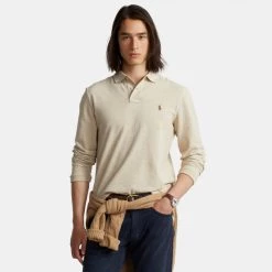 Τοπ 10 ⭐ Μπλούζα μακρύ μανίκι Polo Ralph Lauren Custom Slim Fit Mesh Ανδρική Polo Μπλούζα με Μακρύ Μανίκι EXPEDITION DUNE HEATHER/C8888 ❤️