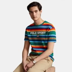 Συμφωνίες ✨ T-Shirts | Μπλούζα κοντό μανίκι Polo Ralph Lauren Ανδρικό T-shirt DESERT AWNING STRIPE FOREST ✔️ -adidas-originals Κατάστημα polo ralph lauren sscnclsm3 short sleeve t shirt 3